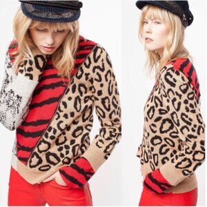 Zadig & Voltaire Delly Bis Cashmere Wool Animal Print Sweater XS